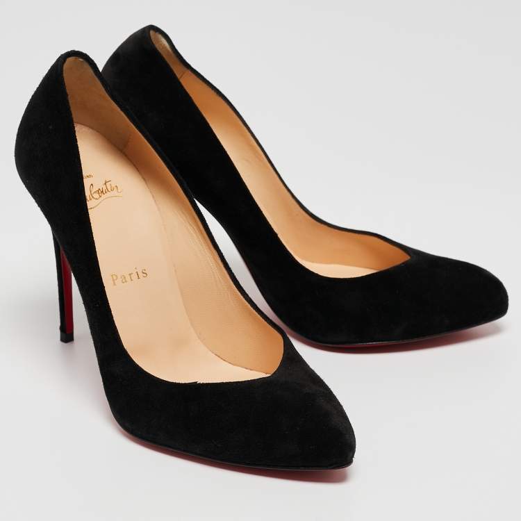 Pre Owned Christian Louboutin Black Suede Pointed Toe Pumps Size 38.5