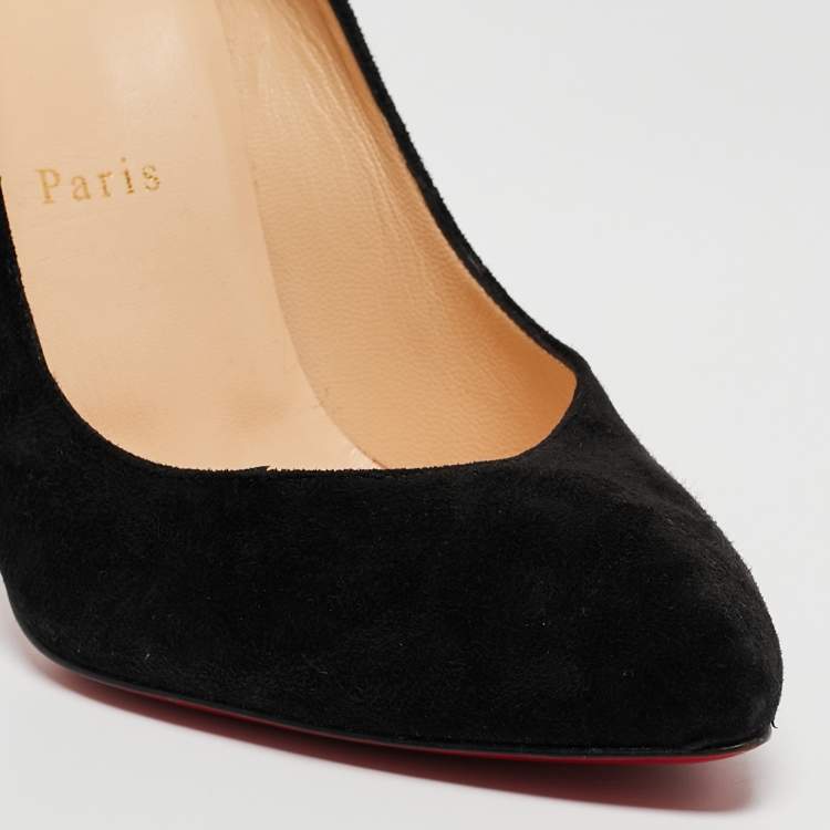Pre Owned Christian Louboutin Black Suede Pointed Toe Pumps Size 38.5