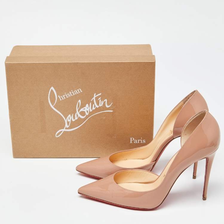 Pre Owned Christian Louboutin Beige Patent Leather Iriza Pumps Size 41.5