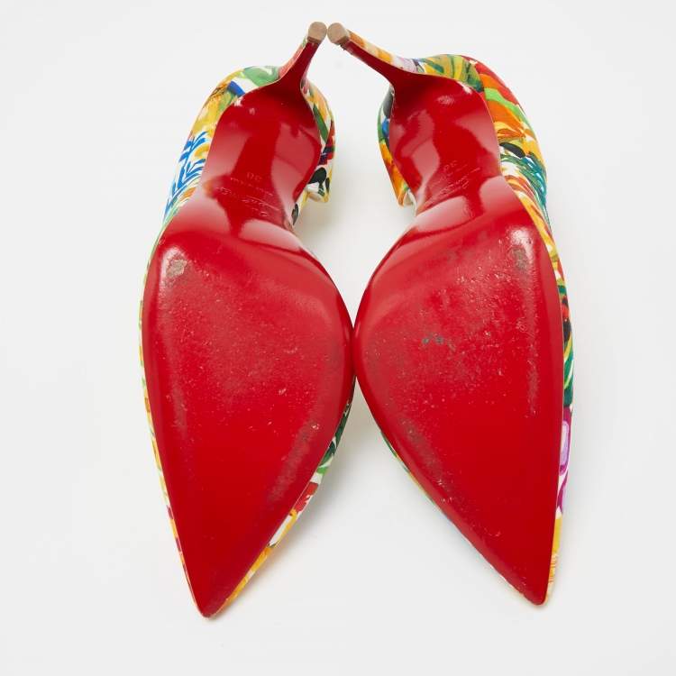 Pre Owned Christian Louboutin Multicolor Printed Satin Iriza Pumps Size 36