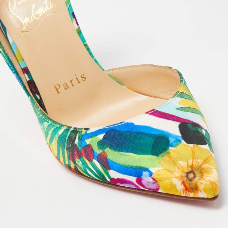 Pre Owned Christian Louboutin Multicolor Printed Satin Iriza Pumps Size 36