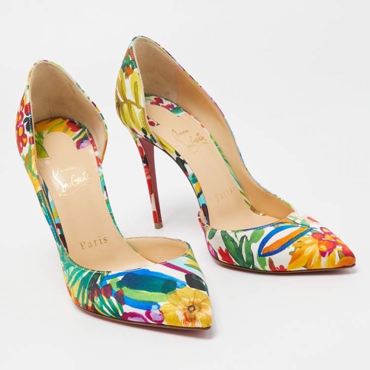 Pre Owned Christian Louboutin Multicolor Printed Satin Iriza Pumps Size 36