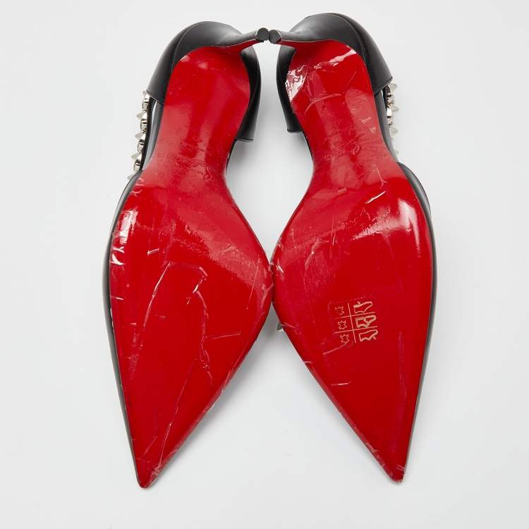 Pre Owned Christian Louboutin Black Leather Deomina Chain 100 Pumps Size 42