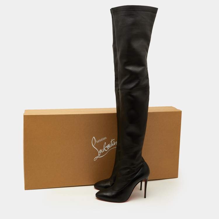 Pre Owned Christian Louboutin Black Leather Thigh High Boots Size 38