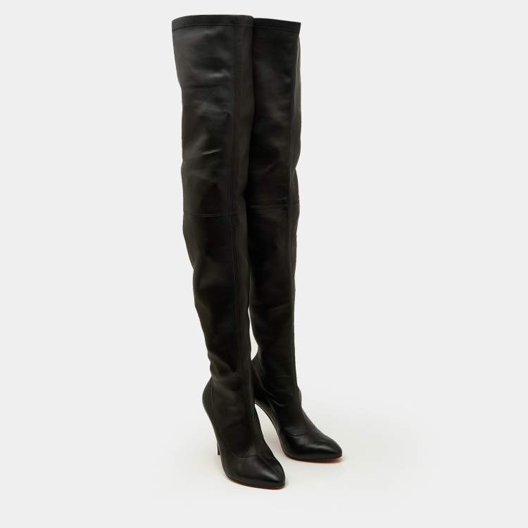 Pre Owned Christian Louboutin Black Leather Thigh High Boots Size 38