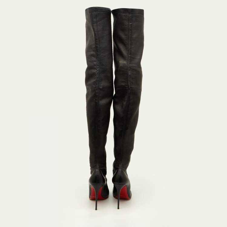 Pre Owned Christian Louboutin Black Leather Thigh High Boots Size 38