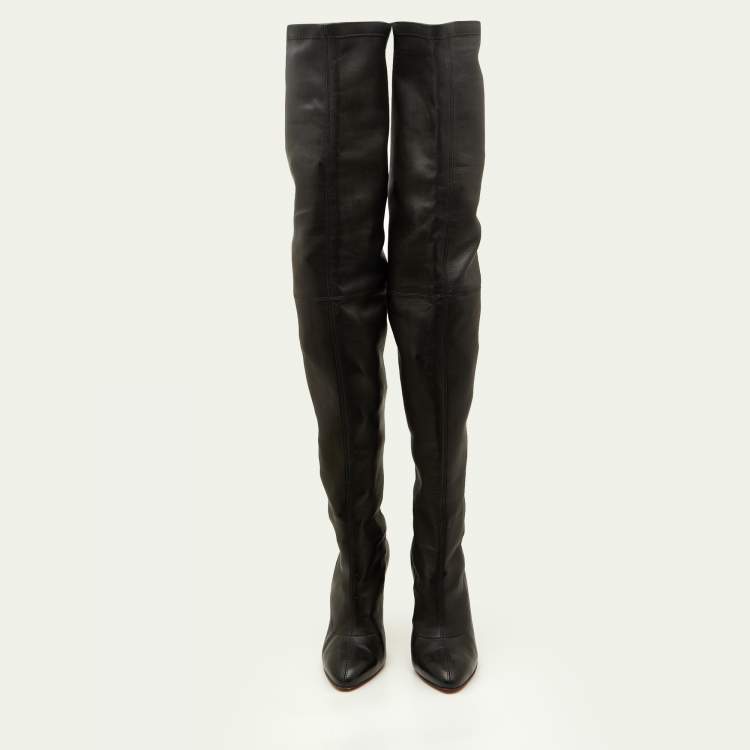 Pre Owned Christian Louboutin Black Leather Thigh High Boots Size 38