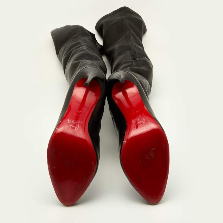 Pre Owned Christian Louboutin Black Leather Thigh High Boots Size 38