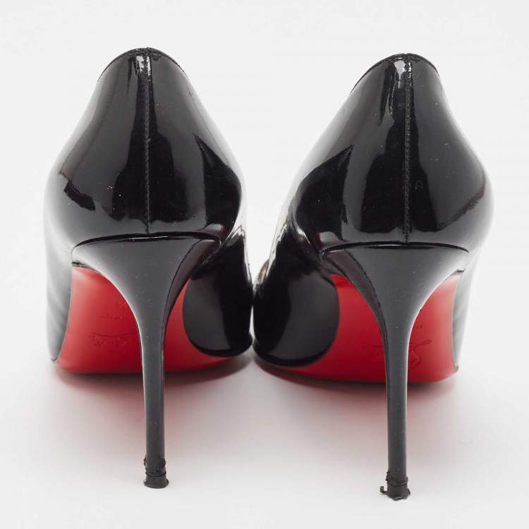 Pre Owned Christian Louboutin Black Cut Out Patent Leather Peep Toe Pumps Size 37.5
