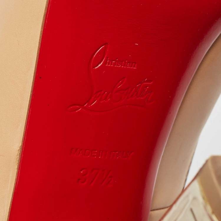 Pre Owned Christian Louboutin Beige Leather Peep Toe Slingback Pumps Size 37.5