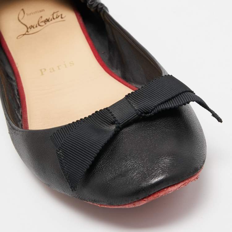 Pre Owned Christian Louboutin Black Leather Air Loubi Scrunch Ballet Flats Size 37.5