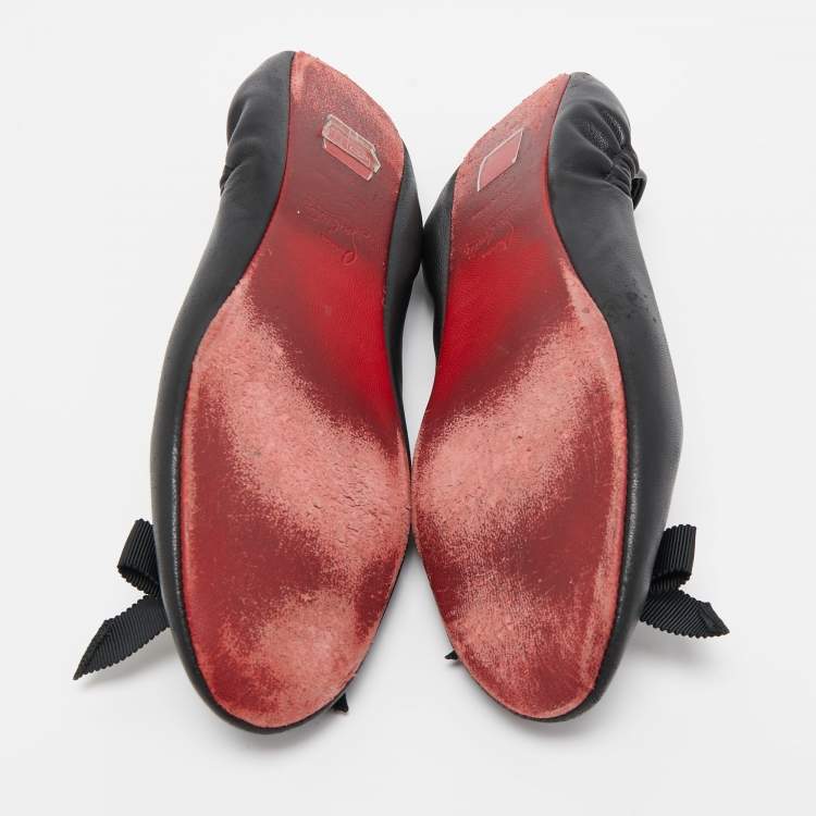 Pre Owned Christian Louboutin Black Leather Air Loubi Scrunch Ballet Flats Size 37.5