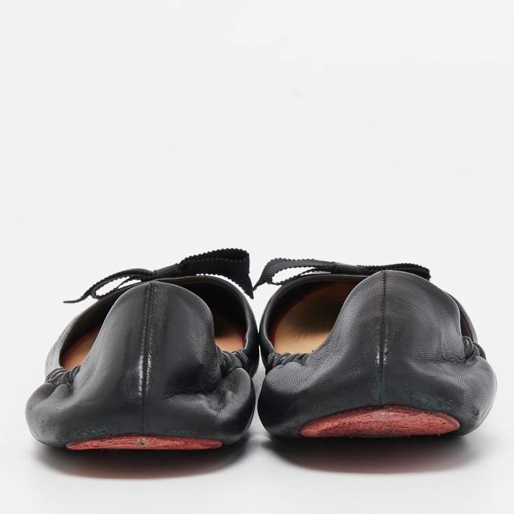 Pre Owned Christian Louboutin Black Leather Air Loubi Scrunch Ballet Flats Size 37.5