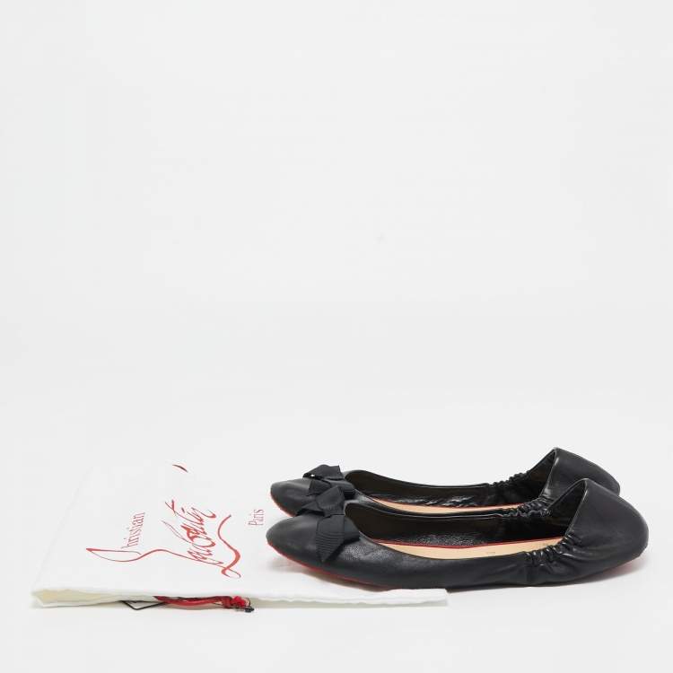 Pre Owned Christian Louboutin Black Leather Air Loubi Scrunch Ballet Flats Size 37.5