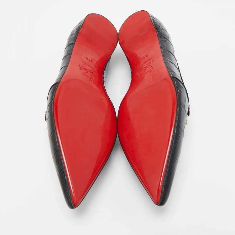 Pre Owned Christian Louboutin Black Croc Embossed Leather Kashasha Swing Loafers Size 36.5