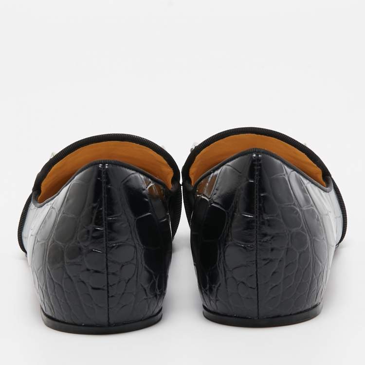 Pre Owned Christian Louboutin Black Croc Embossed Leather Kashasha Swing Loafers Size 36.5
