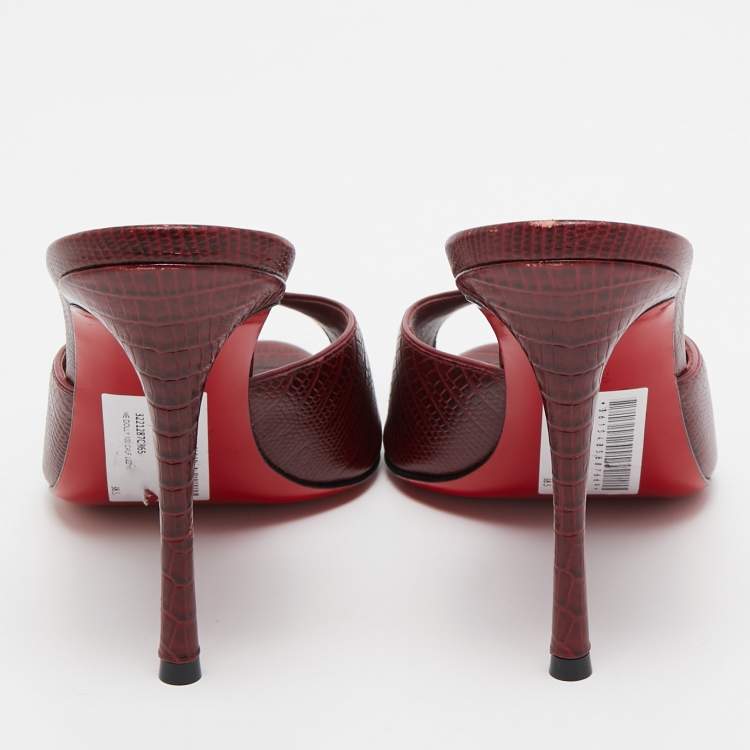 Pre Owned Christian Louboutin Burgundy Lizard Embossed Leather Me Dolly Slide Sandals Size 38.5