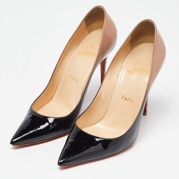 Christian Louboutin Beige/Black Degradè Patent Leather Decollete