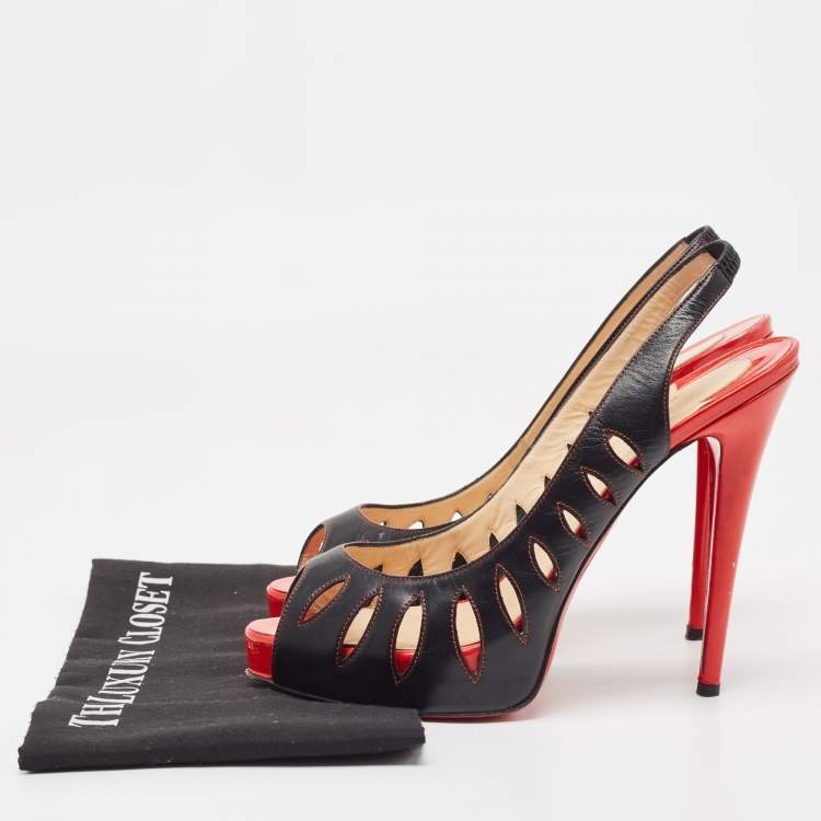 Pre Owned Christian Louboutin Black Leather Griff Slingback Sandals Size 41