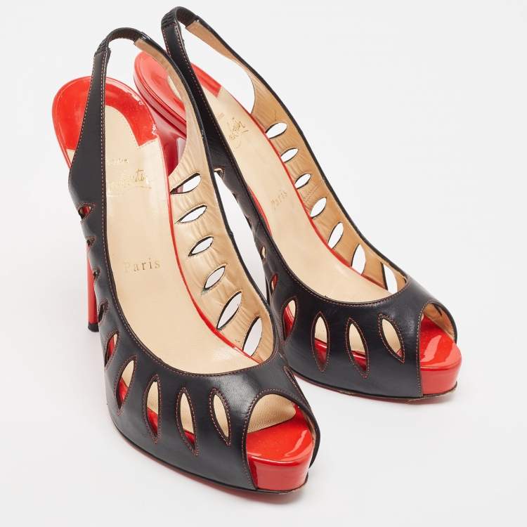 Pre Owned Christian Louboutin Black Leather Griff Slingback Sandals Size 41