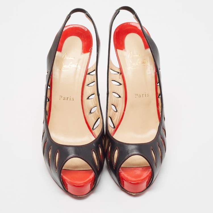 Pre Owned Christian Louboutin Black Leather Griff Slingback Sandals Size 41