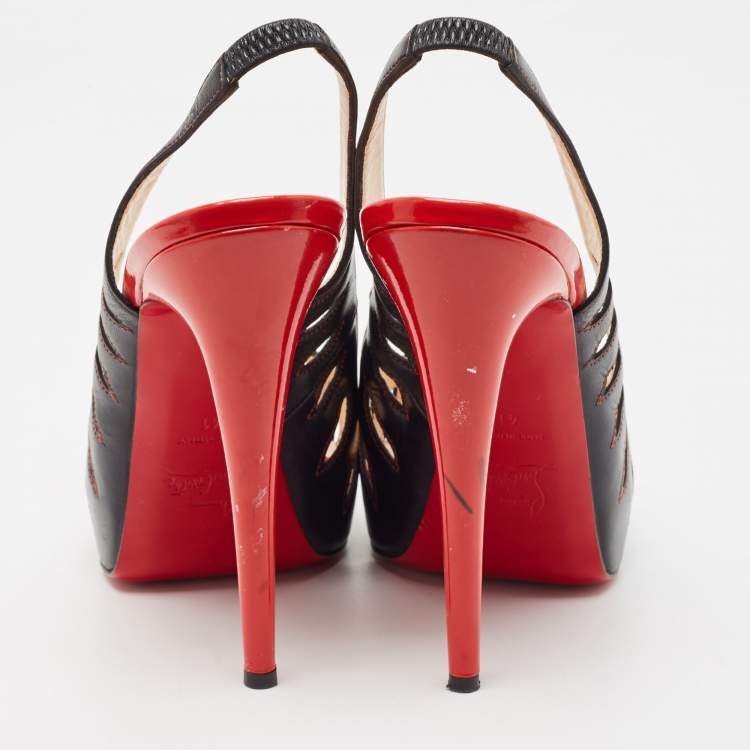 Pre Owned Christian Louboutin Black Leather Griff Slingback Sandals Size 41