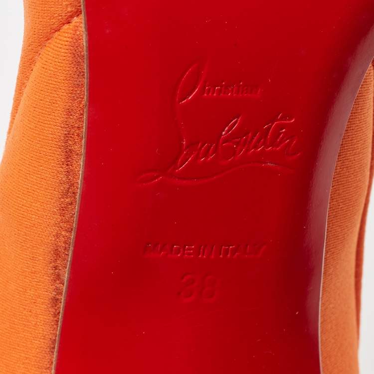 Pre Owned Christian Louboutin Orange Fabric Peep Toe  Sandals Size 38