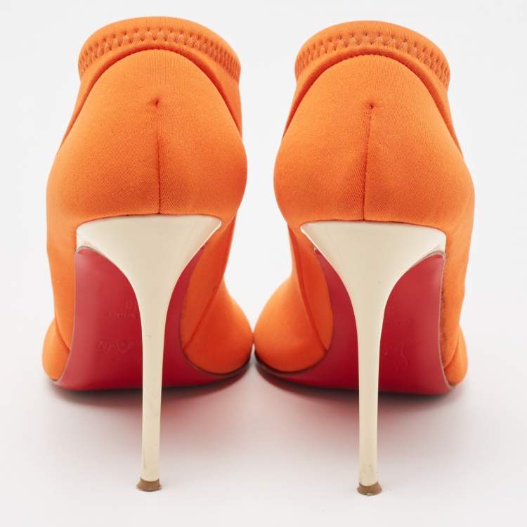 Pre Owned Christian Louboutin Orange Fabric Peep Toe  Sandals Size 38