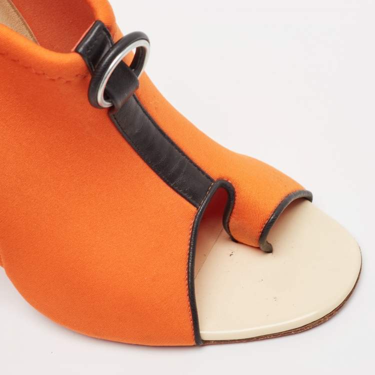 Pre Owned Christian Louboutin Orange Fabric Peep Toe  Sandals Size 38