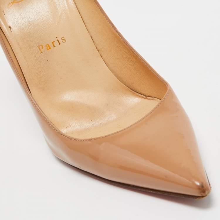 Pre Owned Christian Louboutin Beige Patent Leather So Kate Pumps Size 39