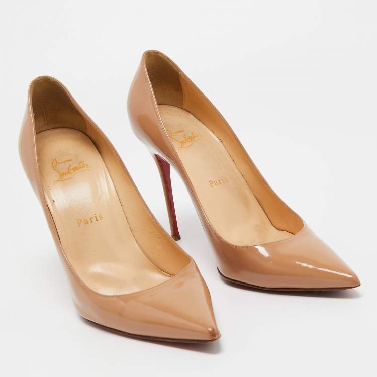 Pre Owned Christian Louboutin Beige Patent Leather So Kate Pumps Size 39