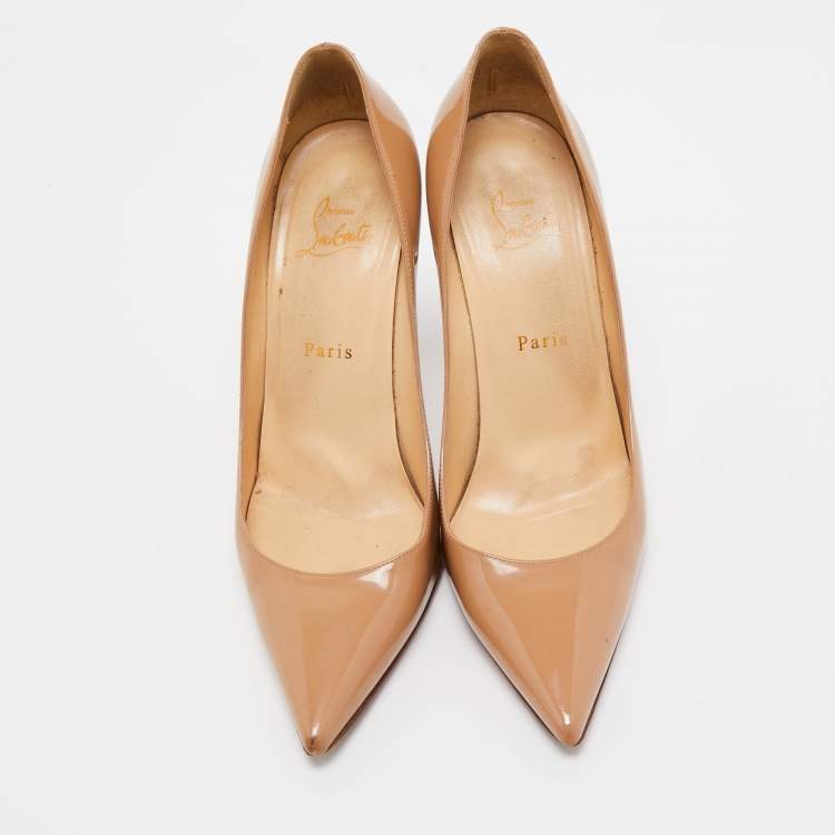 Pre Owned Christian Louboutin Beige Patent Leather So Kate Pumps Size 39