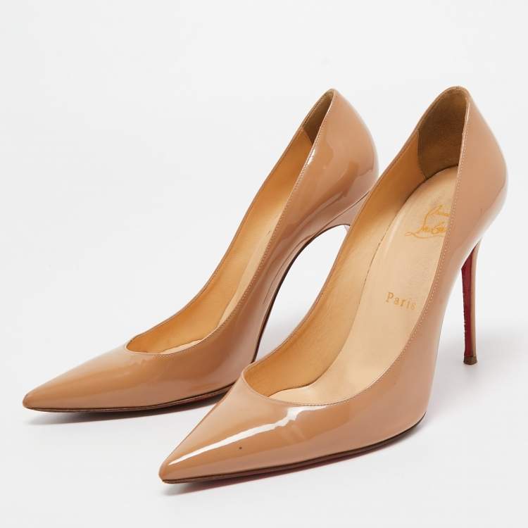 Pre Owned Christian Louboutin Beige Patent Leather So Kate Pumps Size 39