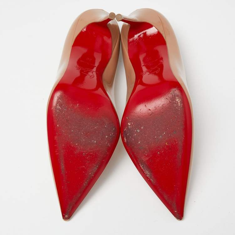 Pre Owned Christian Louboutin Beige Patent Leather So Kate Pumps Size 38