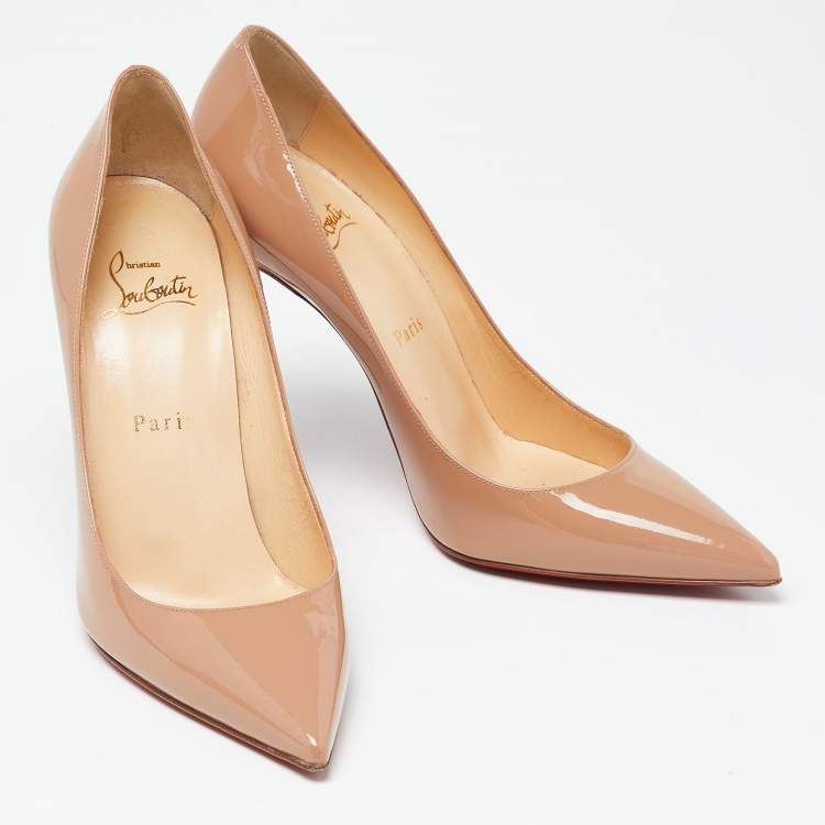 Pre Owned Christian Louboutin Beige Patent Leather So Kate Pumps Size 38