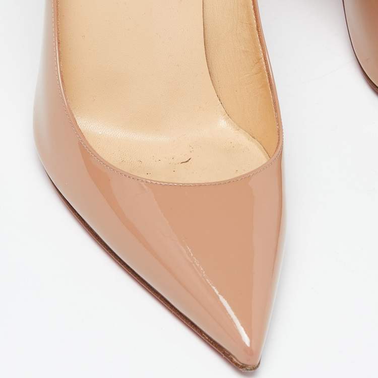 Pre Owned Christian Louboutin Beige Patent Leather So Kate Pumps Size 38