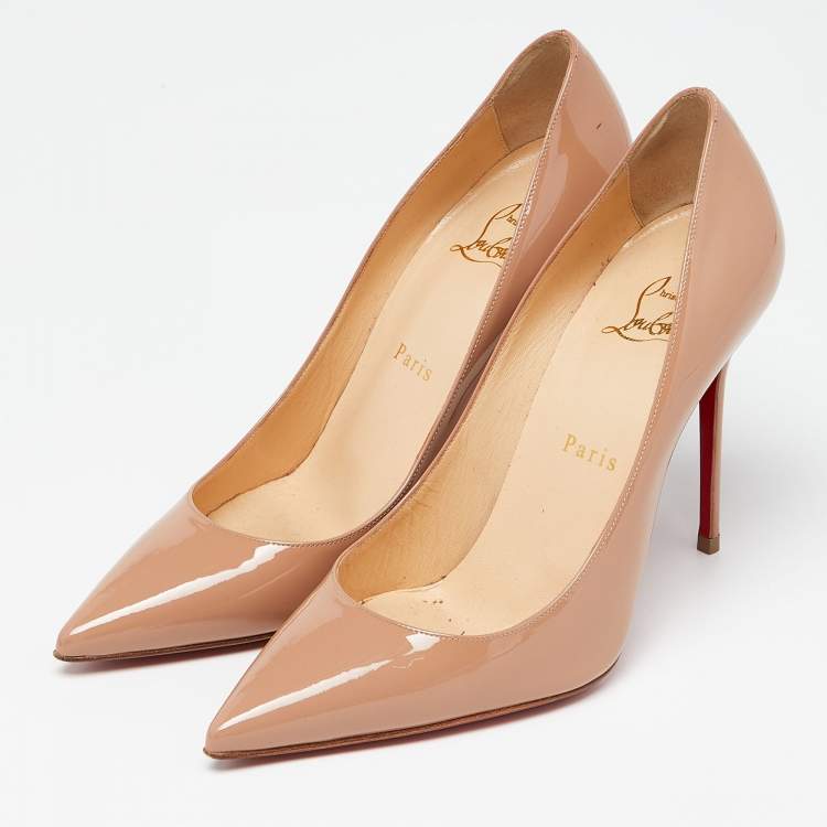Pre Owned Christian Louboutin Beige Patent Leather So Kate Pumps Size 38