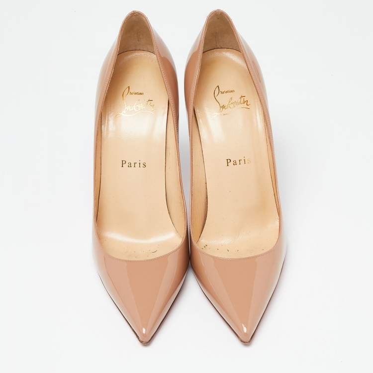 Pre Owned Christian Louboutin Beige Patent Leather So Kate Pumps Size 38