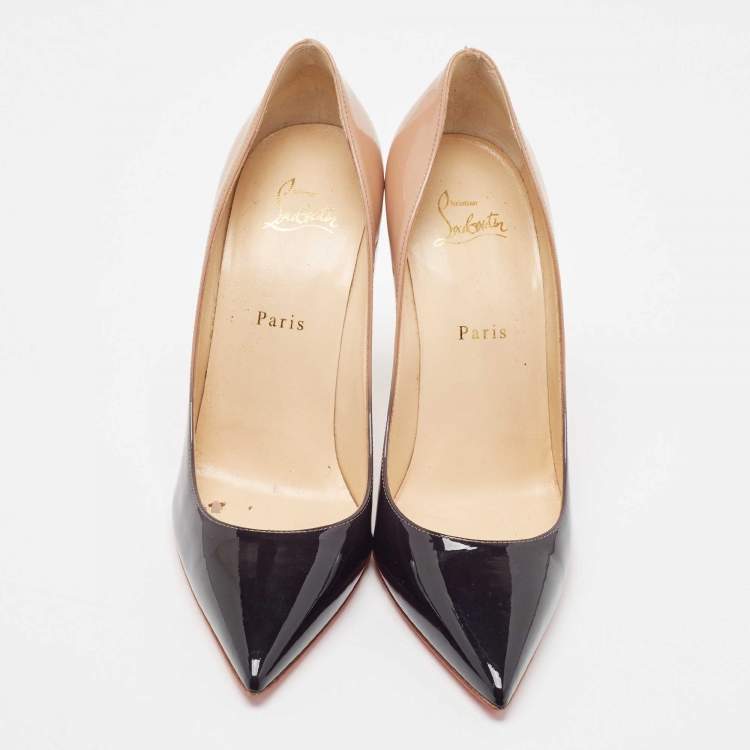Pre Owned Christian Louboutin Beige/Black Patent Kate Pumps Size 40.5