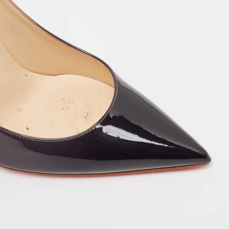 Pre Owned Christian Louboutin Beige/Black Patent Kate Pumps Size 40.5