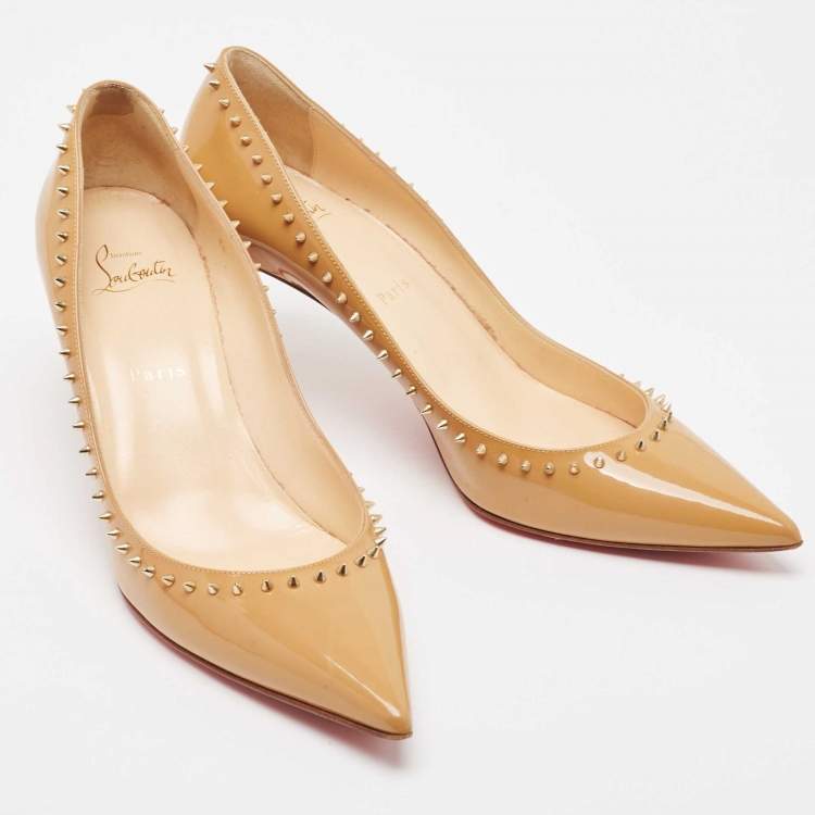 Pre Owned Christian Louboutin Beige Patent Leather Anjalina Pumps Size 40.5