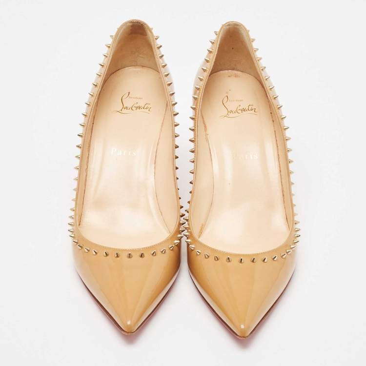 Pre Owned Christian Louboutin Beige Patent Leather Anjalina Pumps Size 40.5