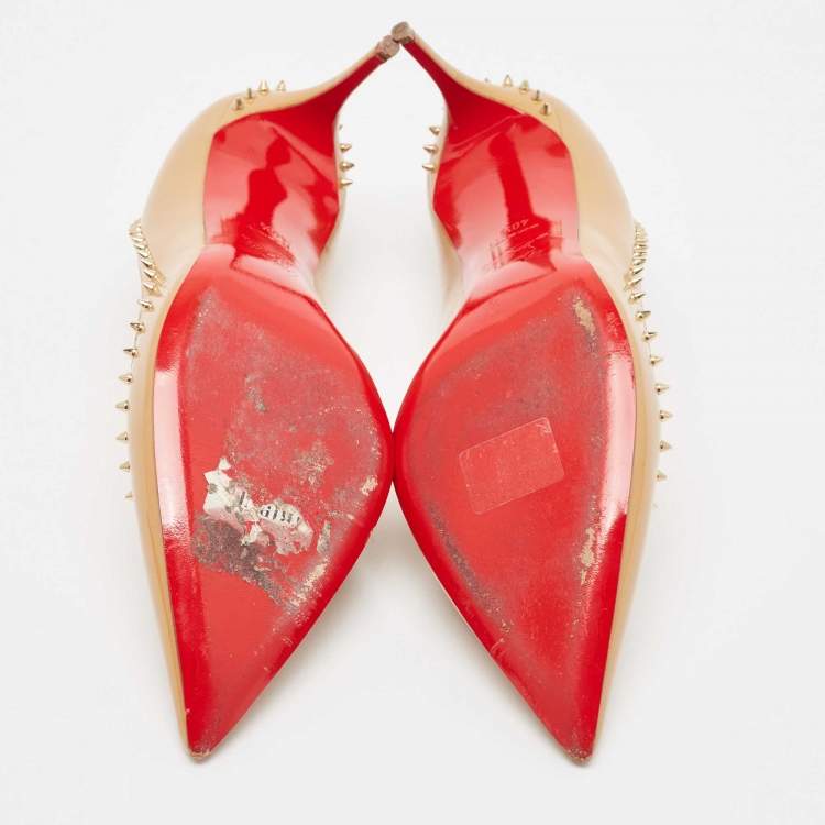 Pre Owned Christian Louboutin Beige Patent Leather Anjalina Pumps Size 40.5