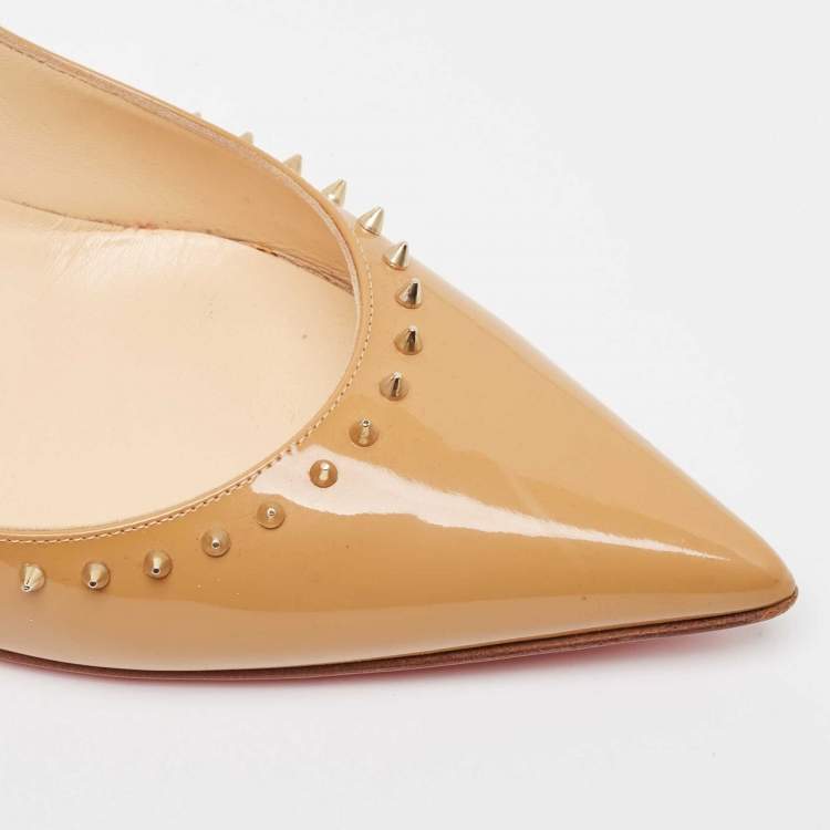 Pre Owned Christian Louboutin Beige Patent Leather Anjalina Pumps Size 40.5