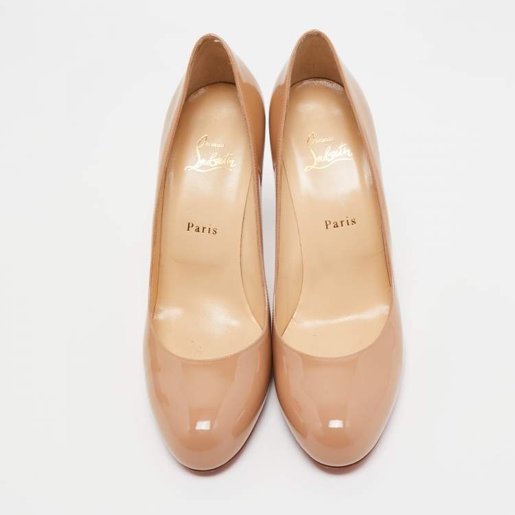 Pre Owned Christian Louboutin Beige Patent Leather Simple Pumps Size 41