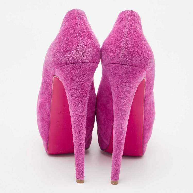 Pre Owned Christian Louboutin Pink Suede Drapesse  Peep Toe Pumps Size 38