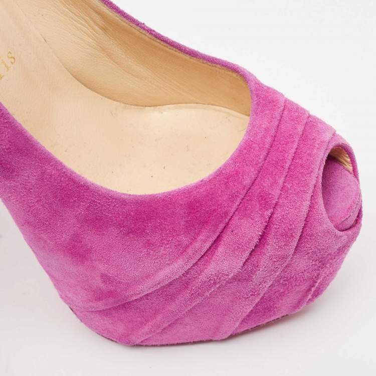 Pre Owned Christian Louboutin Pink Suede Drapesse  Peep Toe Pumps Size 38