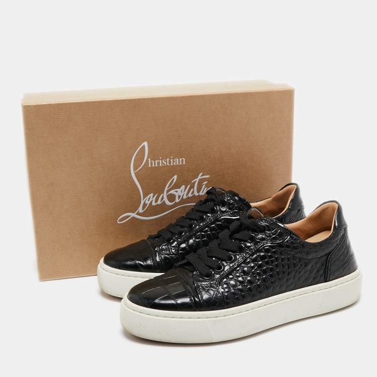 Pre Owned Christian Louboutin Black Croc Embossed Leather  Vierissima Low Top Sneakers Size 36
