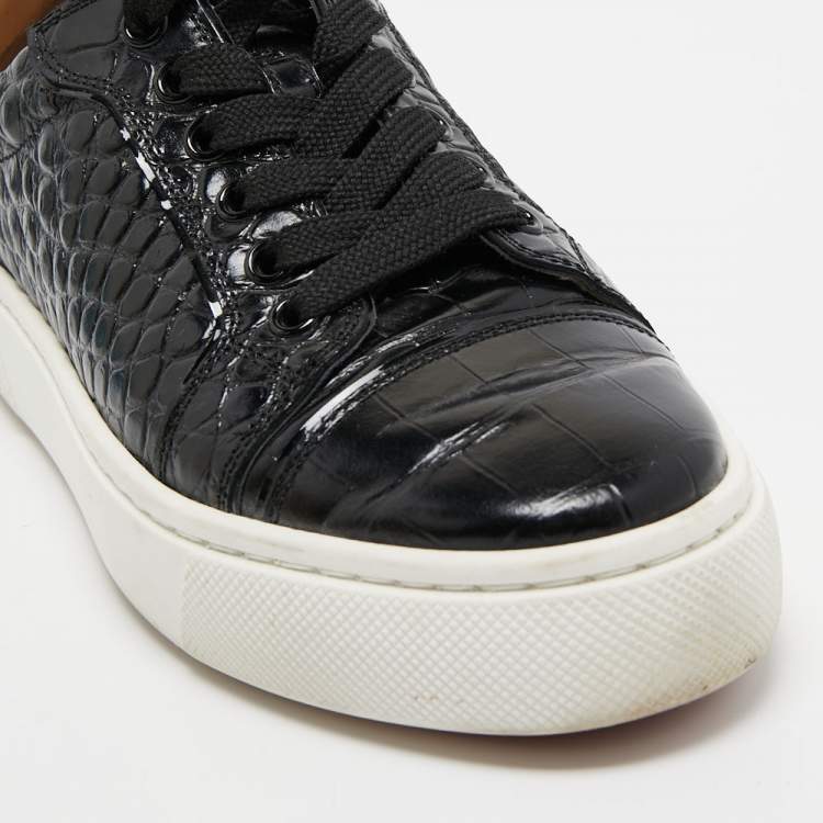 Pre Owned Christian Louboutin Black Croc Embossed Leather  Vierissima Low Top Sneakers Size 36