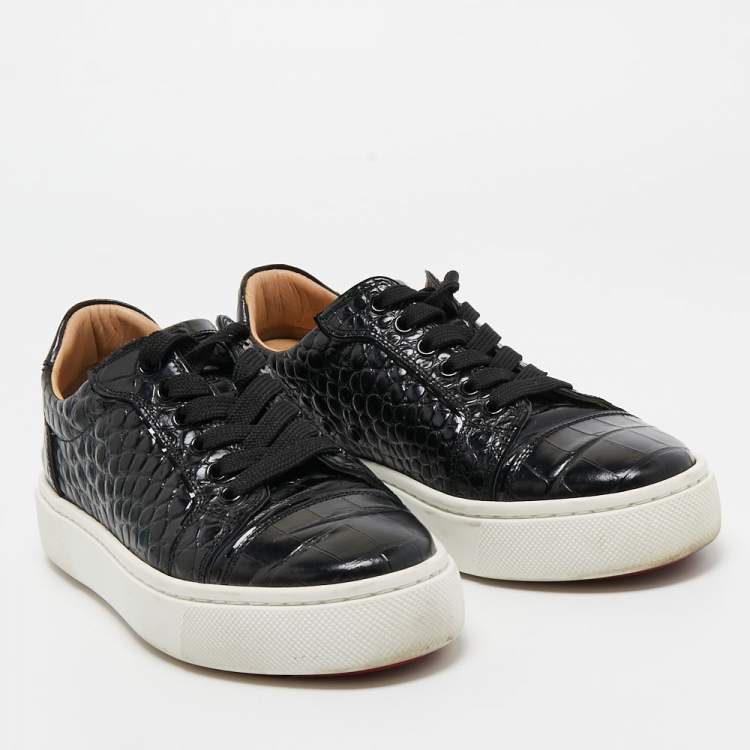 Pre Owned Christian Louboutin Black Croc Embossed Leather  Vierissima Low Top Sneakers Size 36